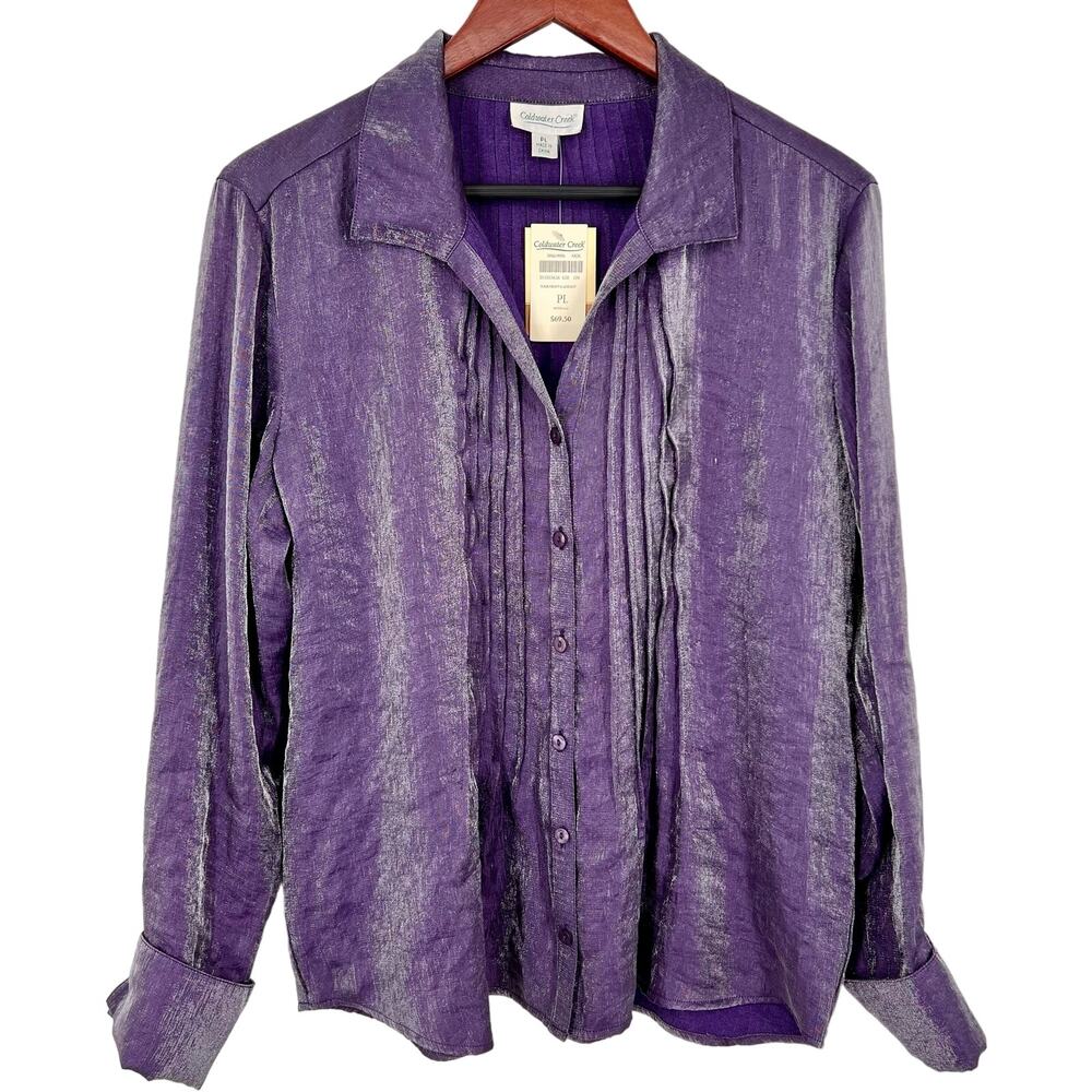 NEW NWT Coldwater Creek Iridescent Purple PETITE LARGE PL Formal Shirt Top